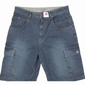 NEW Vintage Tommy Hilfiger Denim Cargo Shorts!  Weathered Blue  From 2002 Y2K